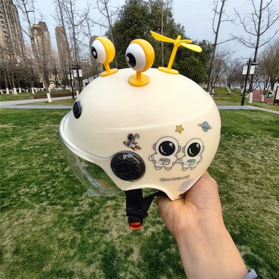 children's helmet cute sunscreen – Motosiklet kaskı (dəbilqə) - rice-white-transparent-short-yellow-eyes-yellow-windmill-1-5-years-old-send-no-13-post-jz