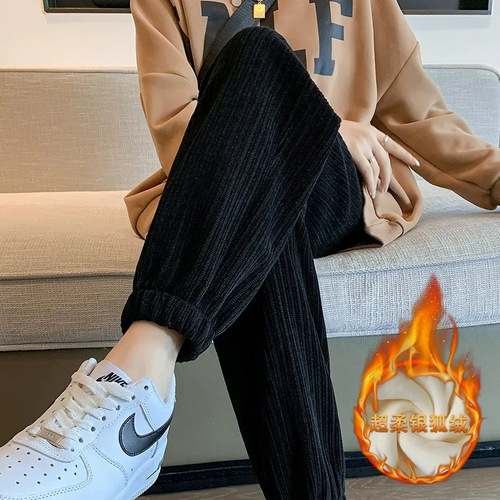Athletic Pants 2024 Autumn/Winter Padded Loose Petite Inseam Matching Padded Corduroy Harlon Casual Sweatpants