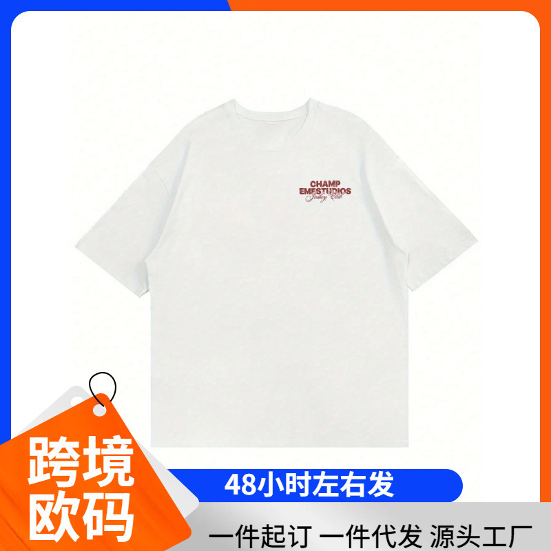 [European Size Cotton t] Women's Short-Sleeved Breathable Cotton T-Shirt Retro Round Neck Champion Equestrian Pattern Printed T-Shirt Light