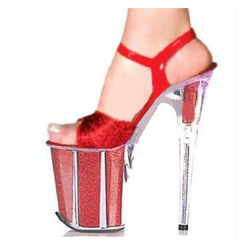 Sandallas nuevas plata transparente impermeable tablero de tacones de hebilla de tacones de sandallas de tacones de 20 cm