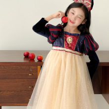 厂家女童白雪公主连衣裙重工蕾丝网纱丝绒公主裙宫廷风礼裙表演服