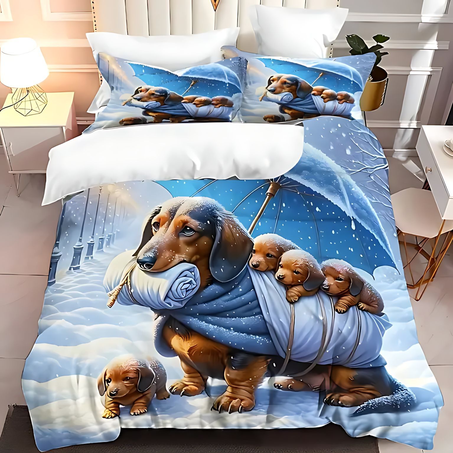 TEMU / JIT Cross-Border Little Salchich Theme HD Digital Printed Colchón Colchón Kit de cama