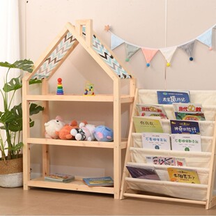 Toy Storage Rack Baby Bookcase Montessori Kidsren's Room Chimney Storage Rack Solid Wood Household Floor-Standing Combination Storage Cabinet