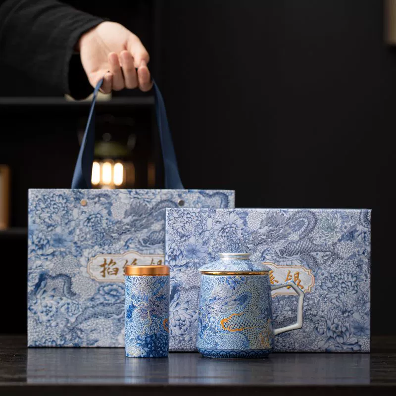 Эмалированная филигранная серебряная чашка для чая, разделение воды для чая, офисная чашка «Год Дракона» с крышкой, чашка для фильтрованной воды с чайной банкой, подарочная коробка