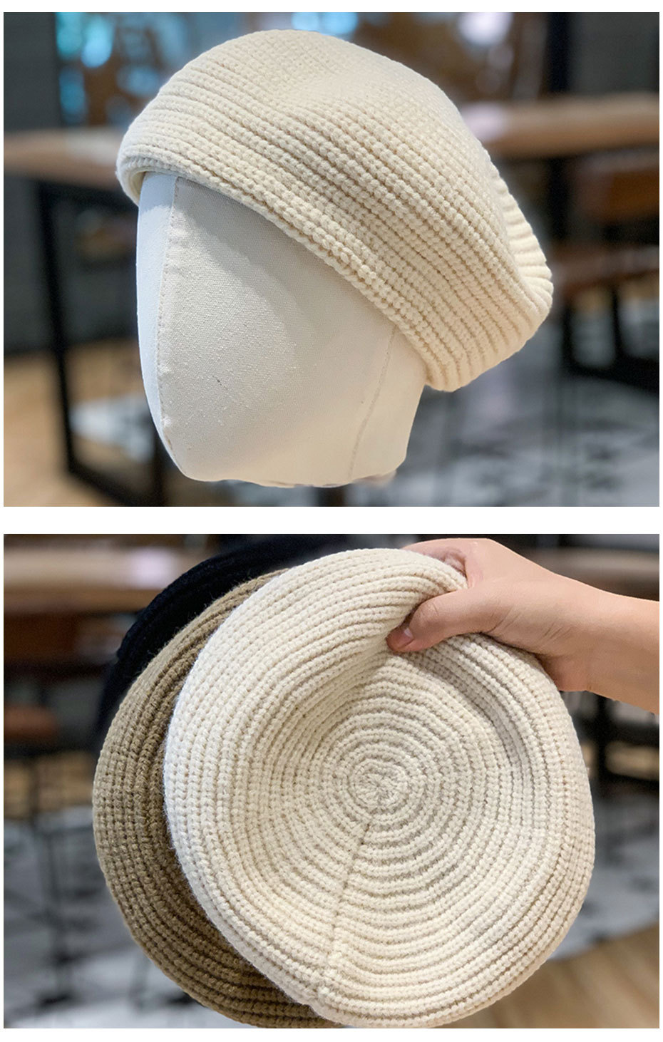 Nova moda boina feminina britânica outono/inverno coreano versátil chapéu quente_voghion.com