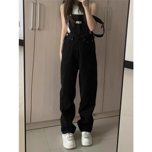Women's winter 2024 new Korean style long pants high-waisted wide-leg onesie loose denim thin belt pants
