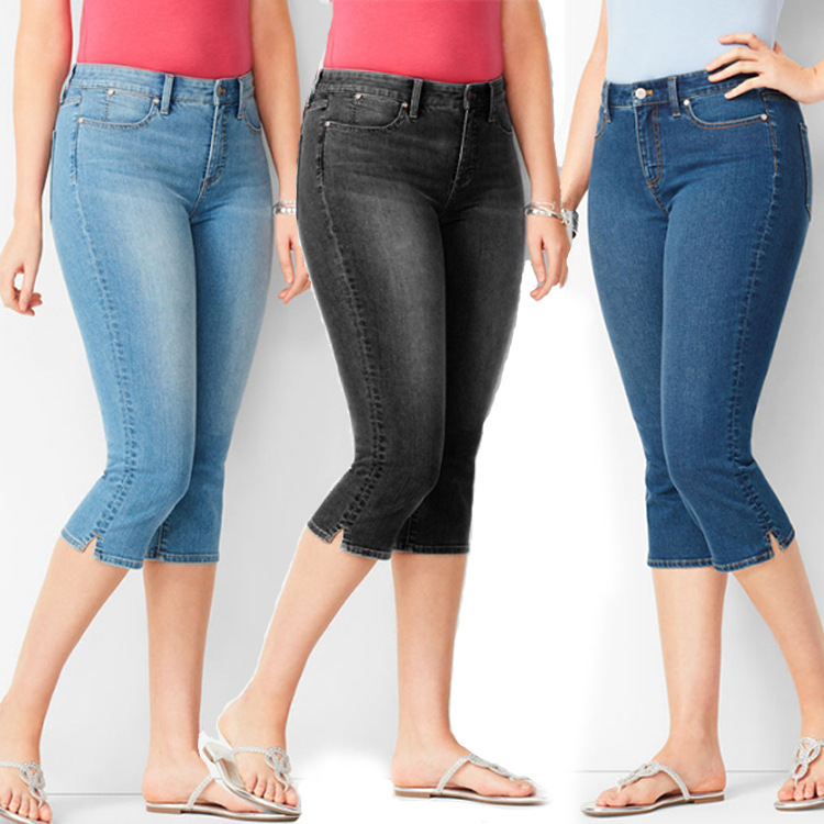 Cross-border Amazon wish European and American Women's Jeans 7-point Slim-fit Slim Denim 7-point Pants Women's Pants