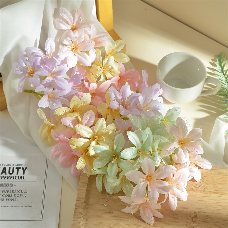 J Raindrop Water Bead Simulated Three-Pronged Flower Decorative Accessories DIY Home Decoration Artificial Flower Box Matching Fresh Style