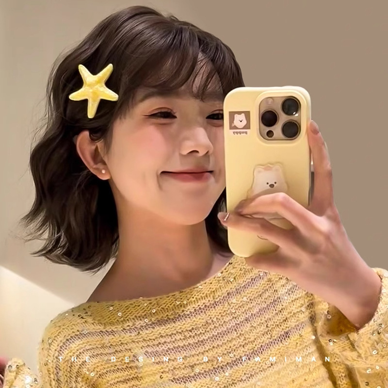女性用黄色のヒトデヘアピン、前髪サイドバングクリップ、星型ヘアクリップ、ビーチバケーションスタイルヘアピン、ヘッドバンド|undefined