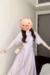 法式紫色短袖衬衫连衣裙子女夏季穿搭2025新款收腰小个子气质长裙