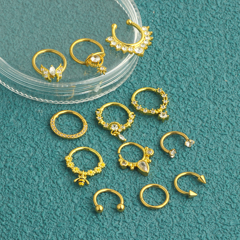 12-Piece Seamless Stainless Steel Zircon Nose Ring Earrings Half Open Nose Ring Multifunctional Earrings detail image 9