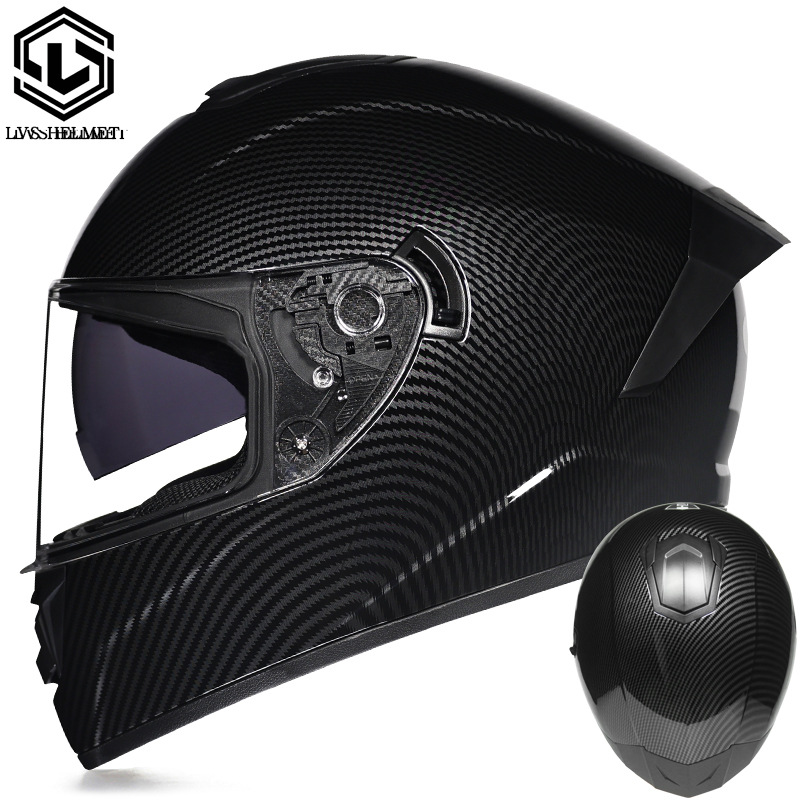 Coche eléctrico con casco completo, casco completo de otoño e invierno, coche eléctrico de carreras de imitación, coche eléctrico masculino, caballero, doble lente, cola larga