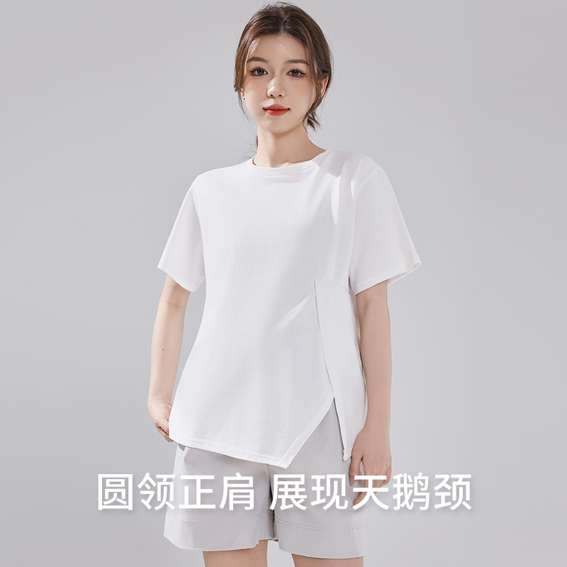 Maternity Tops That Cover the Belly and Look Slimming Look, Pure Cotton Summer Thin Outer Wear Short-Sleeved Loose Pregnancy T-Shirts That Can Be Worn after Childbirth
