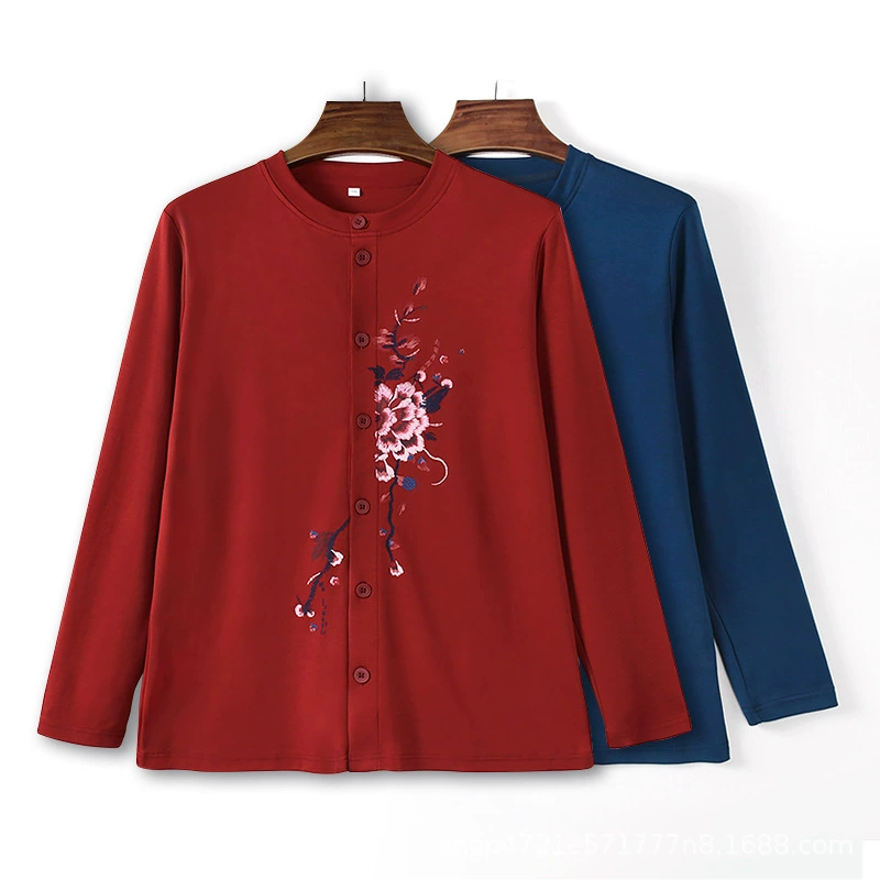 Кардиган, осенняя рубашка для женщин, для женщин среднего и старшего возраста, топ из чистого хлопка с принтом, в стиле для бабушки и мамы, весенне-осенняя верхняя одежда, нижняя одежда, с длинными рукавами в стиле для мамы.