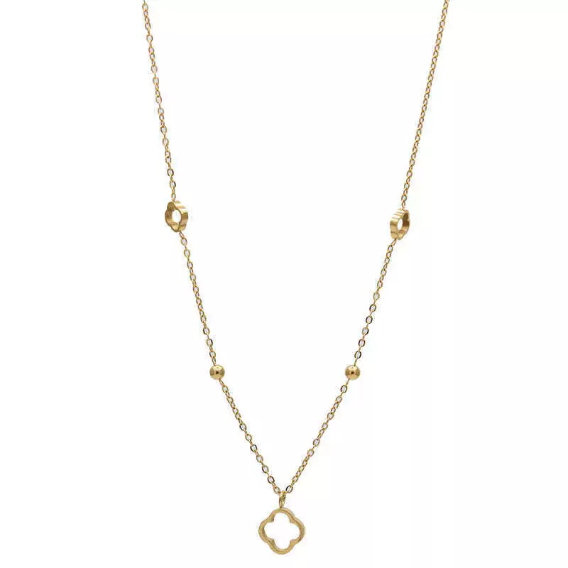 Cuatro hojas de hierba hueco collar de mujer 18k oro chapado con cuentas de diseño sofisticado personalidad de alta calidad cadena de clavícula roja no se desvanece