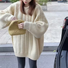 韩范冬季设计感加厚毛衣女大版慵懒宽松中长款针织衫百搭显瘦上衣