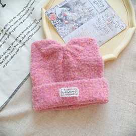 韩国儿童帽子小圆球羊毛圈圈绒护耳毛线帽男童女童保暖针织套头帽
