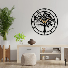 独立站生命之树铁艺挂钟家居装饰个性挂钟圆形钟表墙面挂件装饰