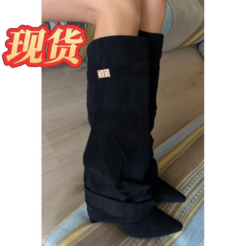 In-Stock 2026 Foreign Trade Women's Shoes, Pointed Toe, Straight-Cut, Pleated, Metal Buckle, Mid-Calf Boots, Large Size, Chunky Heel, Bootcut Boots for Women In-Stock 2026 Foreign Trade Women's Shoes, Pointed Toe, Straight-Cut, Pleated, Metal Buckle, Mid-Calf Boots, Large Size, Chunky Heel, Bootcut Boots for Women