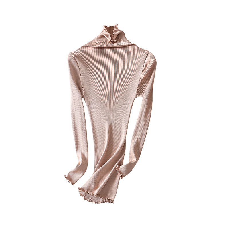 Export Heavy Silk Cotton Mulberry Silk Seamless High Neck Long Sleeve Thread High Elastic Base Shirt Slim Fit Knit Sweater for Women