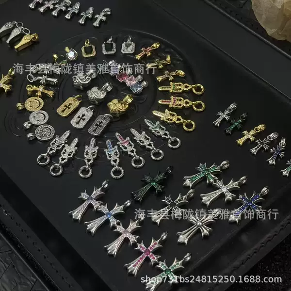 Vintage Diamond-Encrusted Sugar Cube Pendant Cross Fashion Trendy Unisex Accessory Single Pendant Wholesale