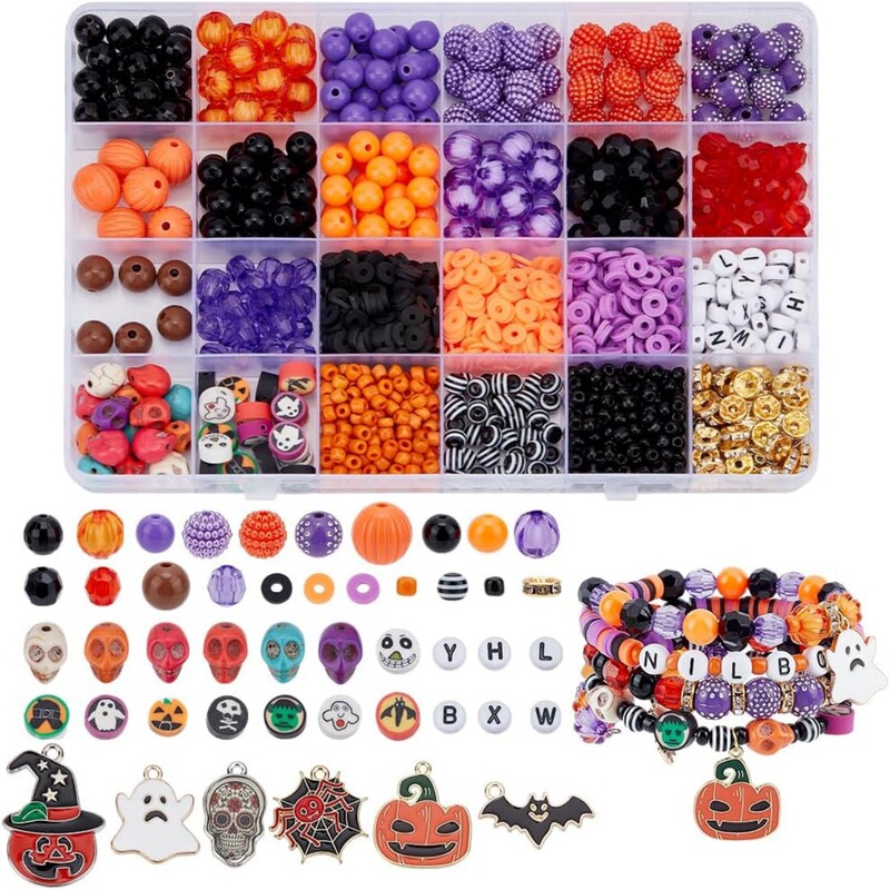 Halloween Beaded Bracelet Making Pony Beads Polymer Clay Beads Jewelry Making DIY Crafts Jewelry