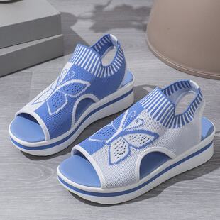 Cross-border foreign trade large size 2025 summer new casual flying weaving hollow fish mouth beach women's sports style sandals spot