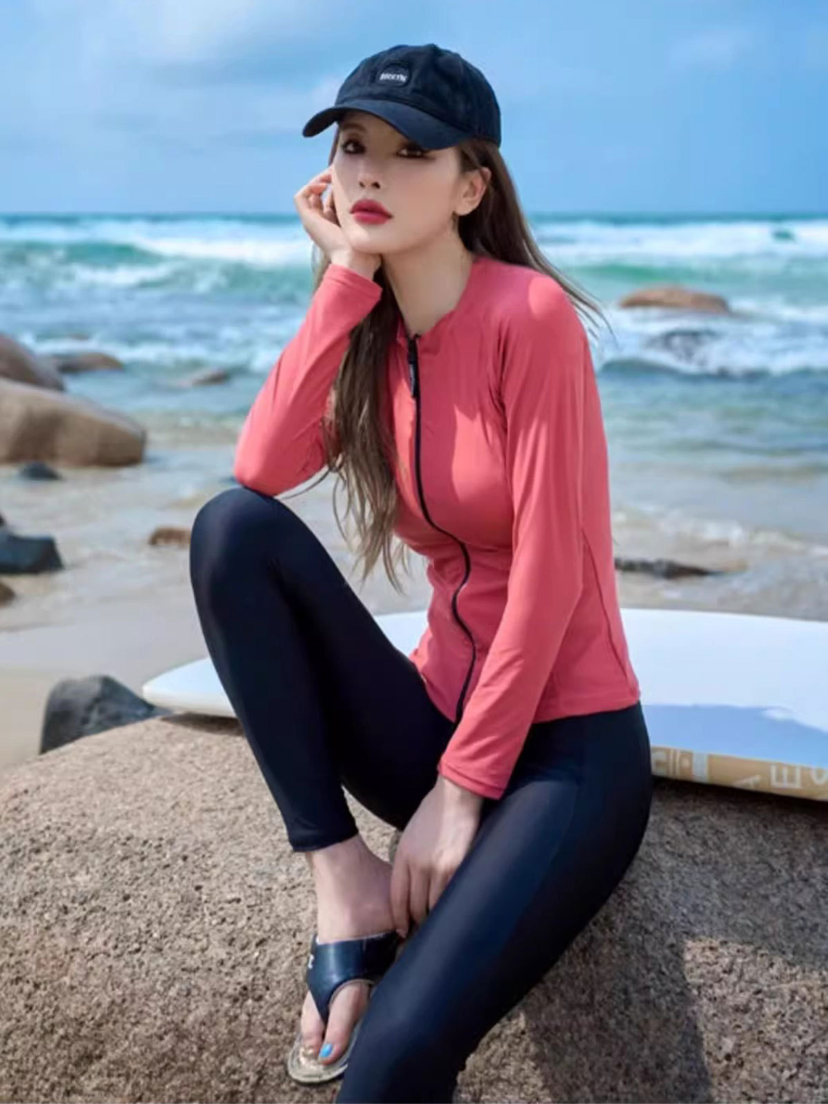 Trajes de baño de mujeres conservadores divididos 2024 nuevos pantalones de manga larga de primavera de agua caliente de dos piezas, trajes de baño de buceo de surf de protección solar