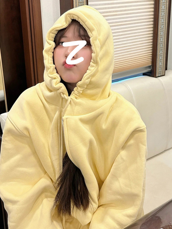 美式奶黄色连帽卫衣外套女早秋2025新款宽松bf慵懒风正肩休闲上衣|undefined