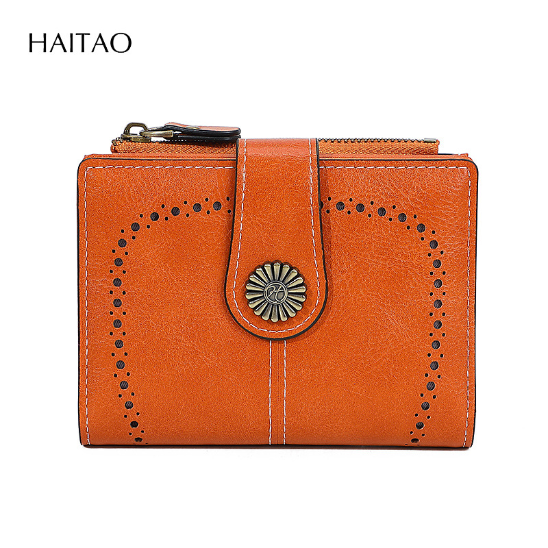 Bolso de mano de cuero graso para mujer Bolso de moneda con cremallera corta retro Bolso de tarjeta de monedero multifuncional hueco 2025 estilo caliente