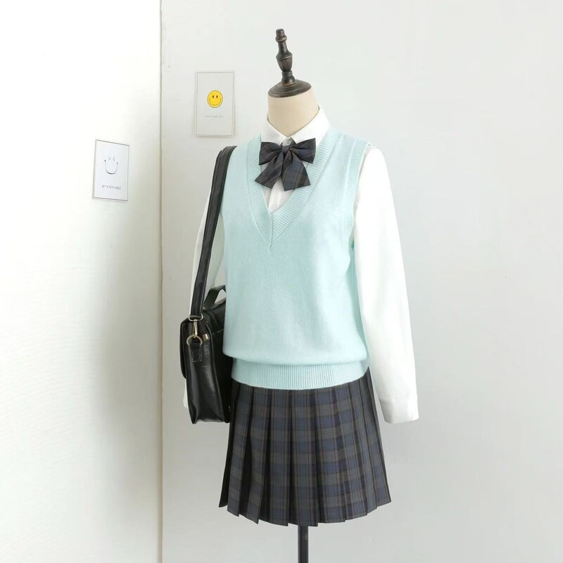 JK 制服セーターカーディガン卸売ベーシックジャケット女性の秋と冬のカレッジスタイルニットセータージャケット V ネック|undefined
