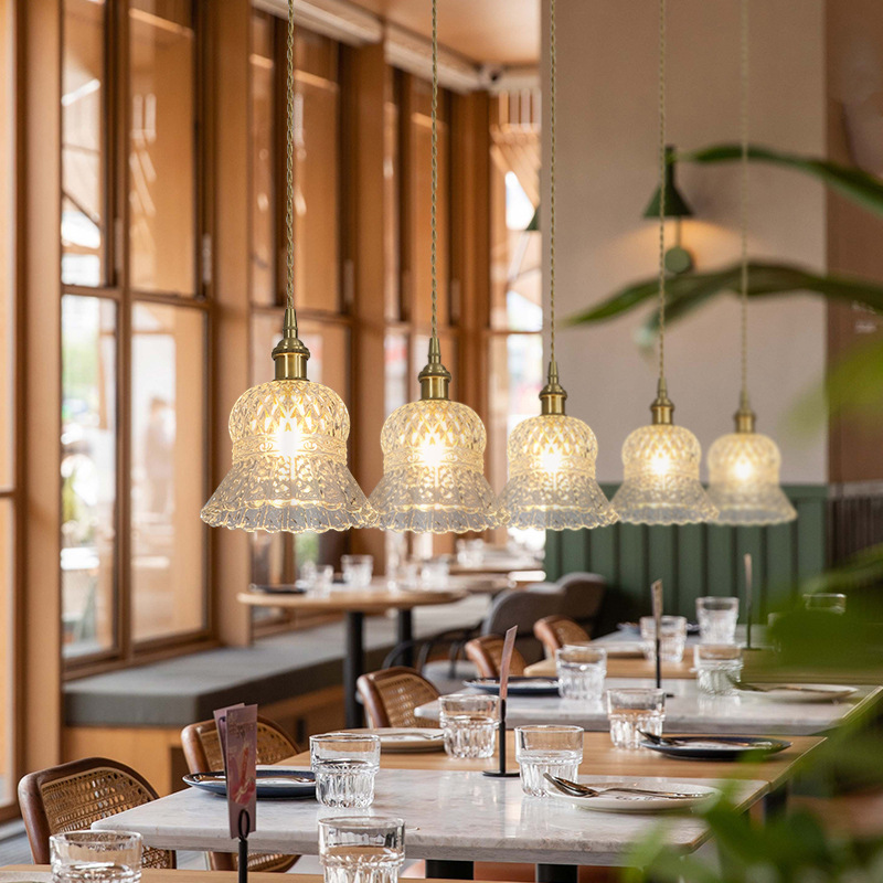 Estilo japonés de estilo tranquilo restaurante de latón de tres extremos lámpara simple bar de alojamiento porche del pasillo de la cama de vidrio pequeño lámpara