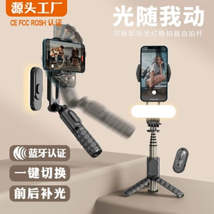 Handheld Stabilizer Q09, Bluetooth Remote, Foldable Tripod & LED Fill Light, Desktop & Live
