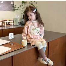 韩国童装女童卫衣连衣裙秋季2024新款洋气儿童长袖裙子粉色条纹裙