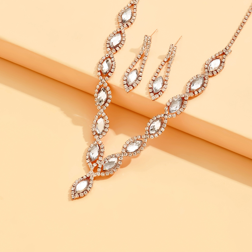 Designer Style Fashion Personality Wave Light Rhinestone Necklace Earrings Bracelet Bridal Se_voghion.com