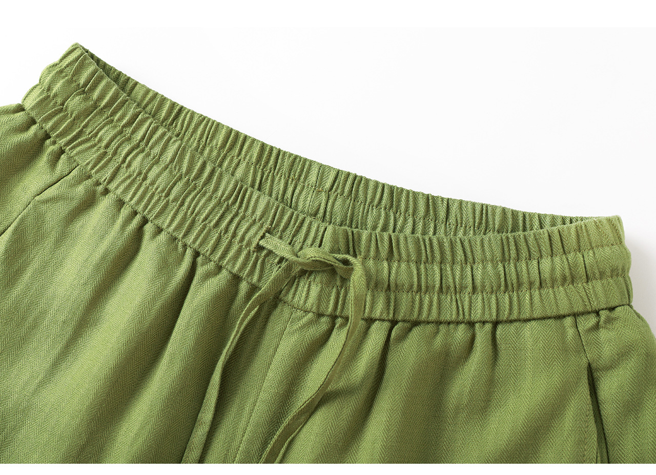 Quần culottes nữ ống rộng chất liệu linen phối lụa, cạp chun rút dây, dáng suông mềm mại — màu xanh táo chi tiết 30