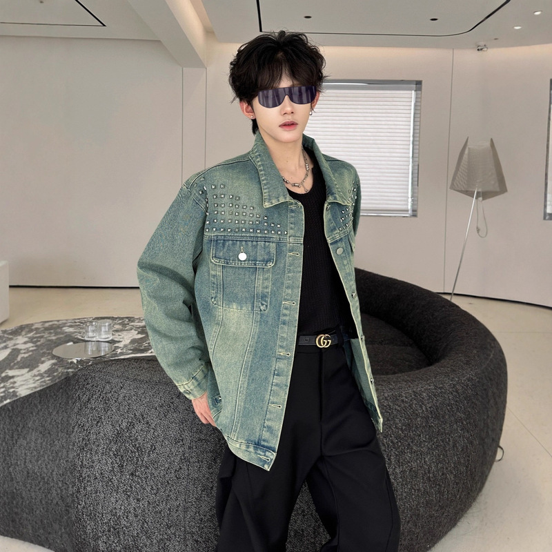 American Retro Denim Jacket for Men and Women, Spring and Autumn, Loose Fit, Versatile, Heavy Rivets, Vintage, Lazy, Trendy, Casual Jacket American Retro Denim Jacket for Men and Women, Spring and Autumn, Loose Fit, Versatile, Heavy Rivets, Vintage, Lazy, Trendy, Casual Jacket