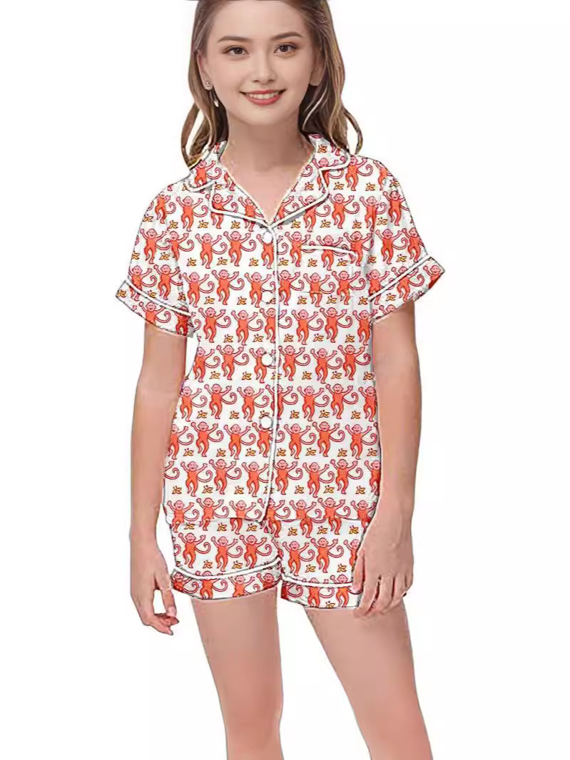 Cross-border Explosions Summer Monkey Print suit Temperament Family and Child Residence Clothes Children's Pajamas suit