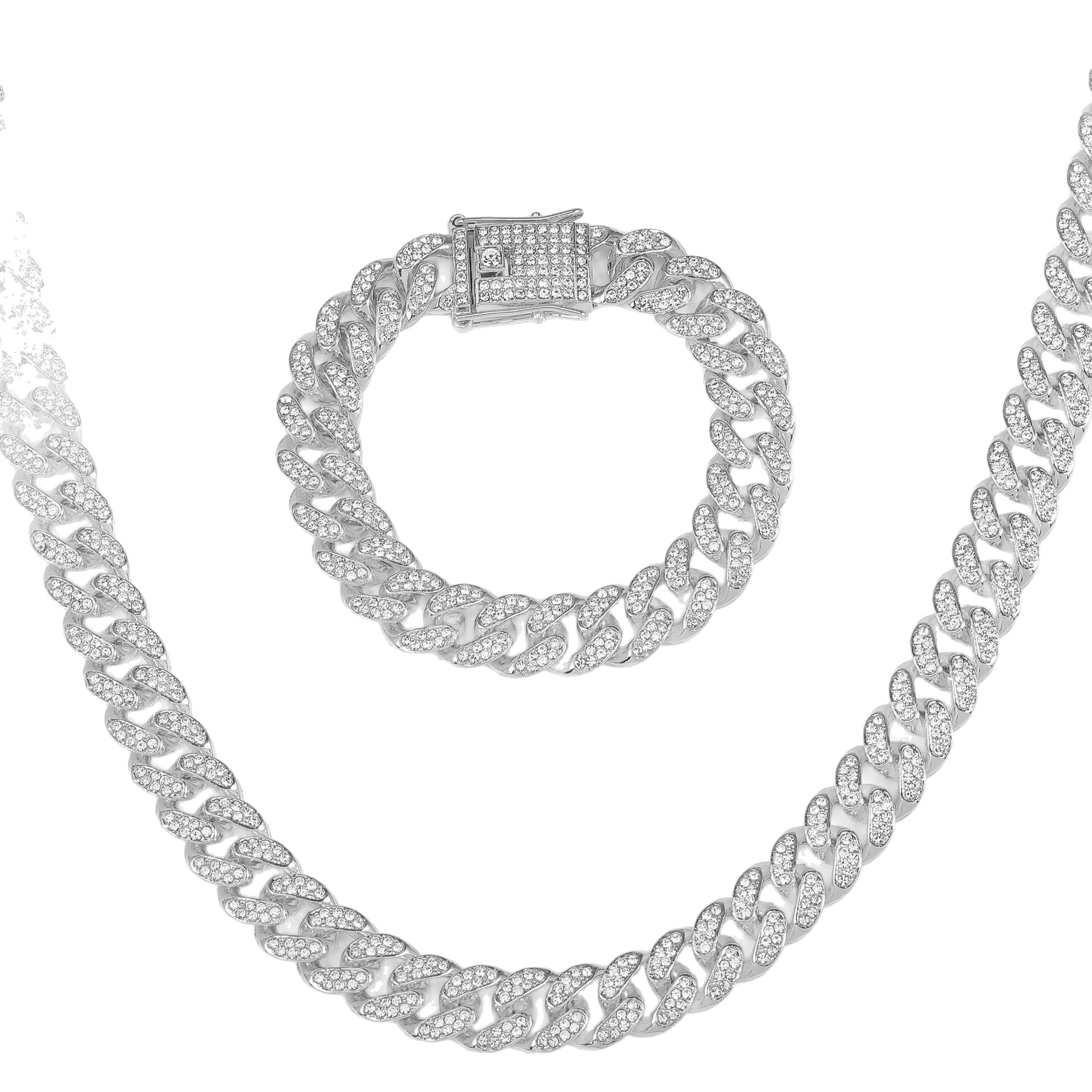 Europa y América Hip Hop 13MM collar de diamantes completos de alta calidad doble fila de diamantes cadena cubana pulsera collar de hombre hiphop