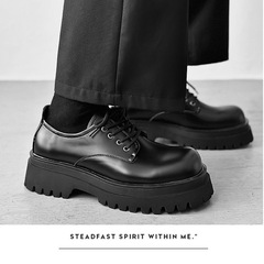 厚底德比鞋牛皮男潮鞋英倫黑色大頭鞋增高小眾vibe高級感休閒皮鞋