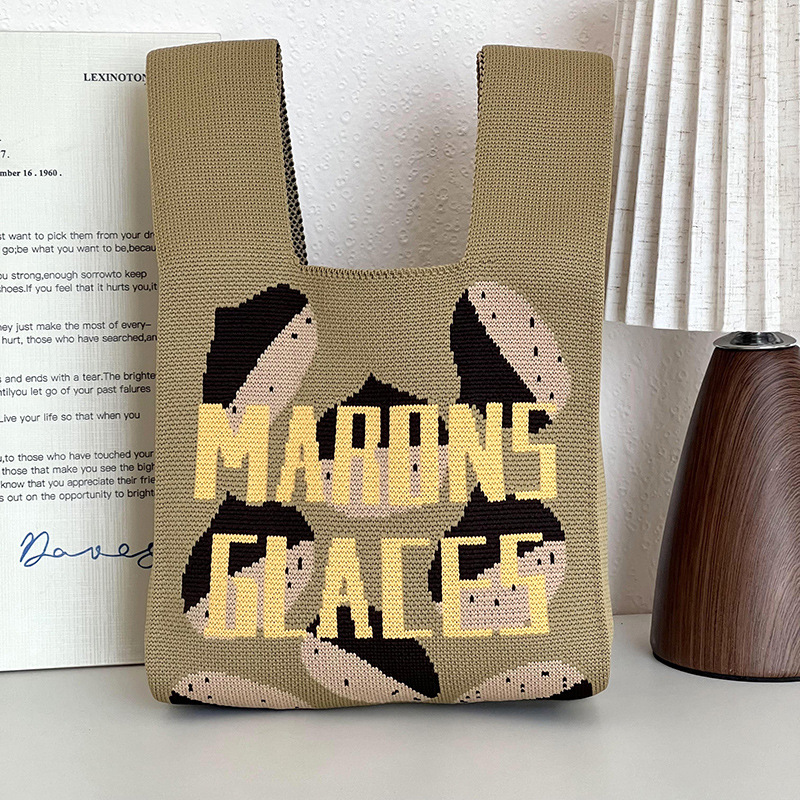 Bolsa de mano de damas nicho diseño de dibujos animados de punto chaleco de punto regalo de mano mochila de hombro al por mayor