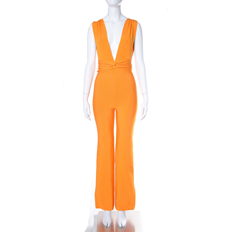 Jumpsuit Europa y Estados Unidos ropa de mujer transfronteriza Amazon pantalones de piernas anchas profundas v vendaje pantalones de alta sensación colgante