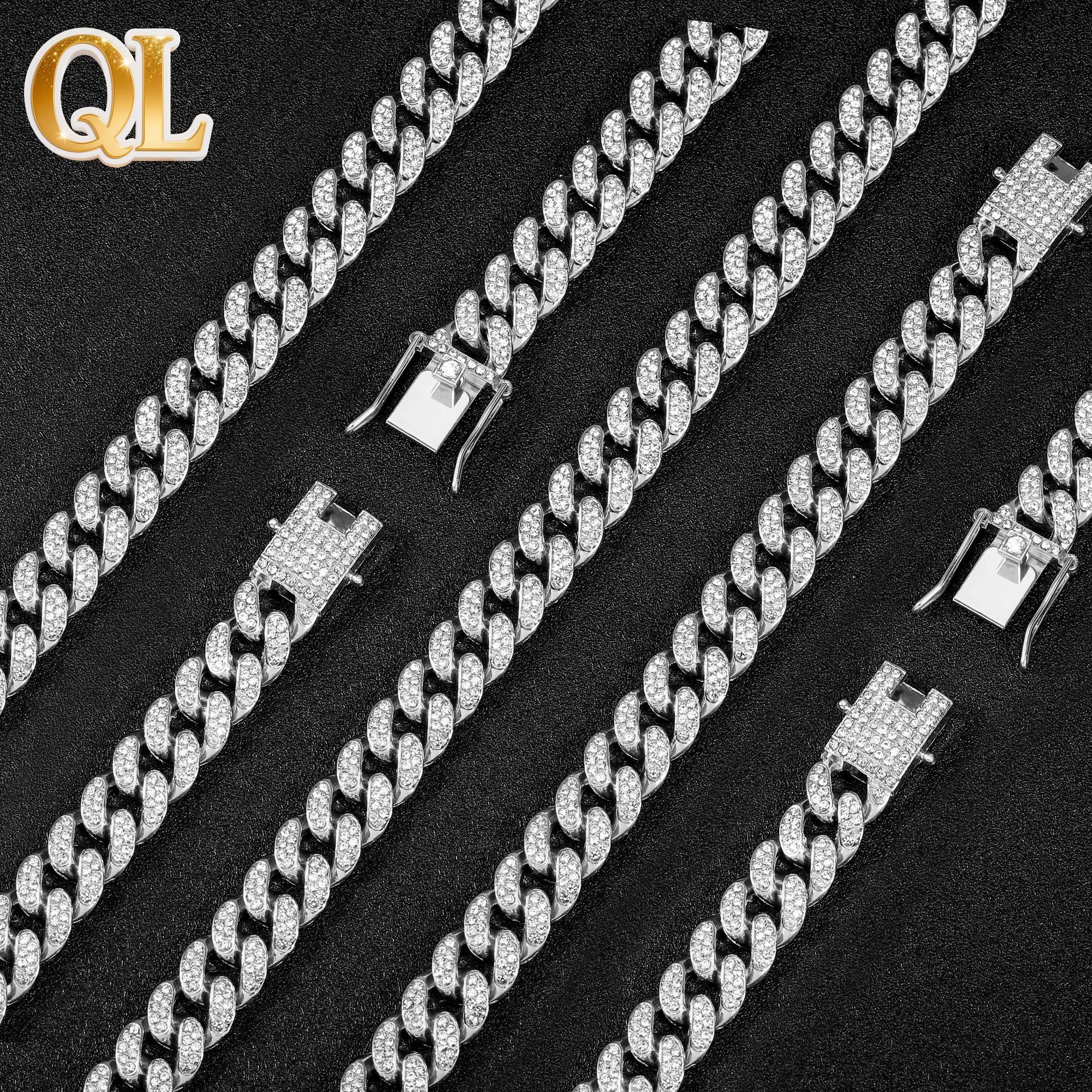 Europa y América Hip Hop 13MM collar de diamantes completos de alta calidad doble fila de diamantes cadena cubana pulsera collar de hombre hiphop