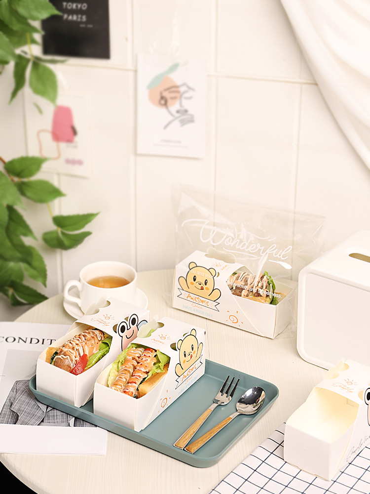 网红水果三明治包装盒厚蛋烧吐司盒子抽屉一次性打包纸汉堡外带袋