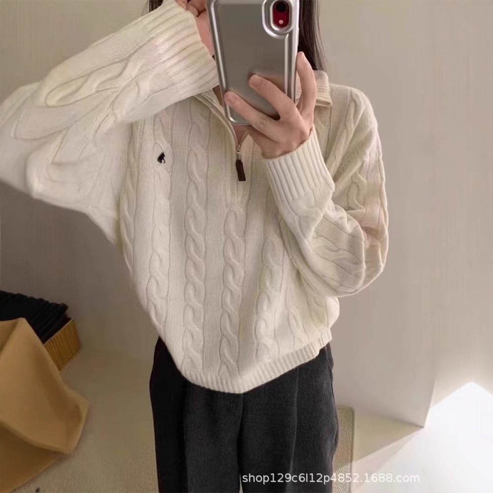 Half-zip turtleneck sweater with pony embroidery, new autumn/winter 2025 style, Korean minimalist long-sleeved knit top.