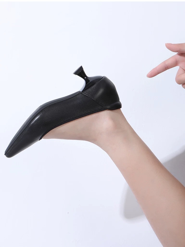 Giày cao gót nữ mũi nhọn da mềm gót 3 cm — màu đen, màu trắng ngà chi tiết 6