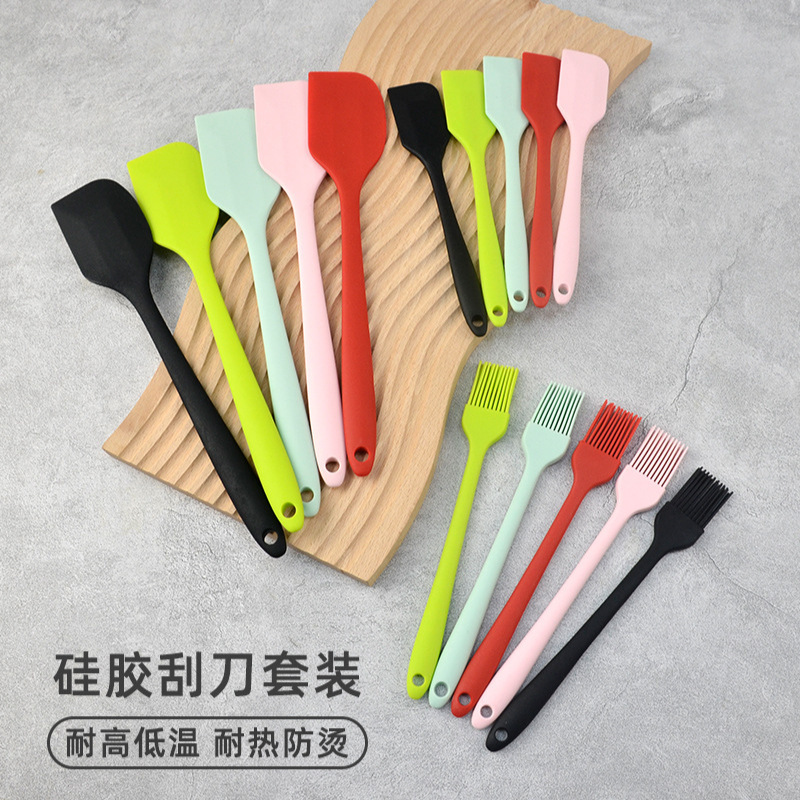 Silicone Scraper Three-piece One-piece Scraper suit Kitchen Baking Tools Cake Cream Scraper Silicone Oil Brush