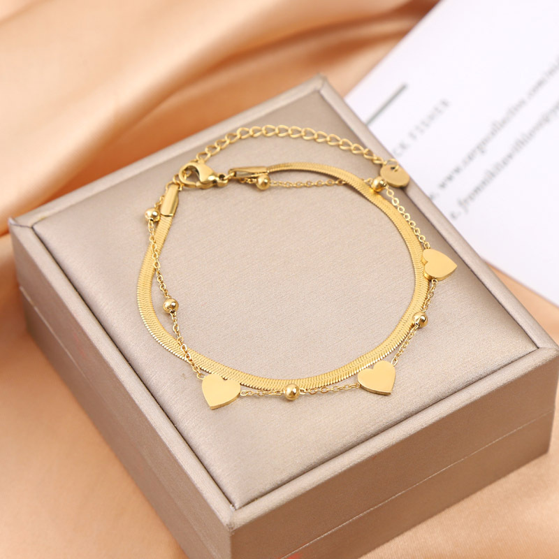 Nuevo nicho de diseño europeo y americano amor cadena doble superposición para usar pulsera de acero de titanio chapado en oro real moda versátil preservación de color image 3