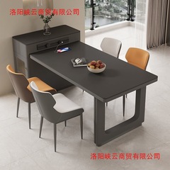 奶油风岛台餐桌一体多功能可伸缩小户型高端家用轻奢岩板餐桌组合