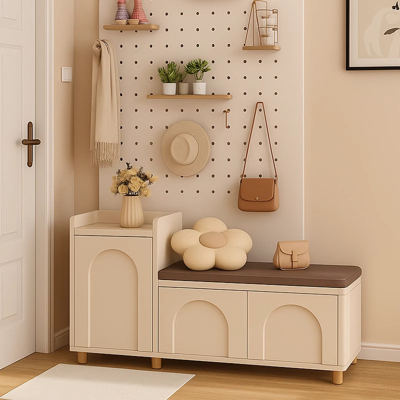 奶油风入户门换鞋凳家用门口可坐鞋柜坐凳一体玄关鞋架进门穿鞋凳